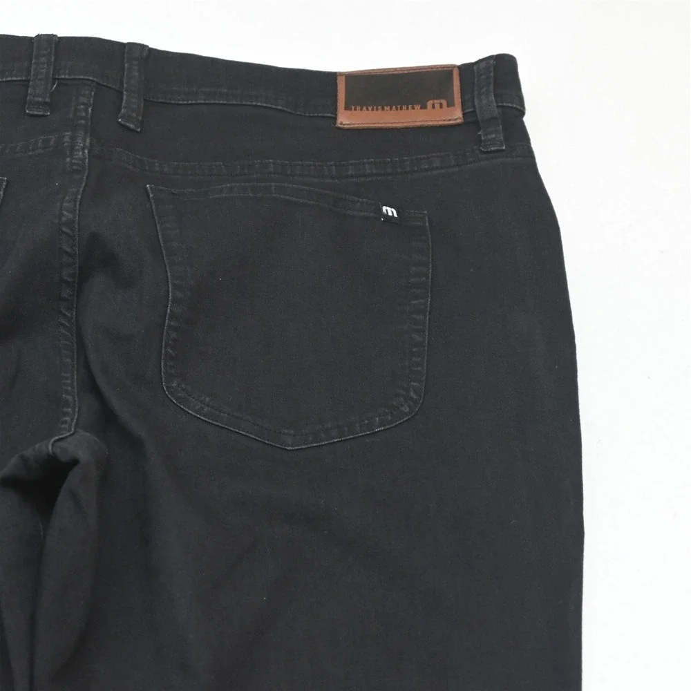 Travis Mathew 38x30 Black Featherweight Denim Slim 5 Pocket Mens Jeans